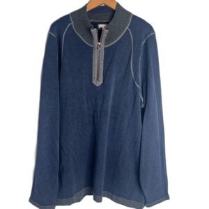 Carbon2Cobalt Blue Ribbed Mock Neck Long Sleeve Cotton 1/4 Zip Size XL